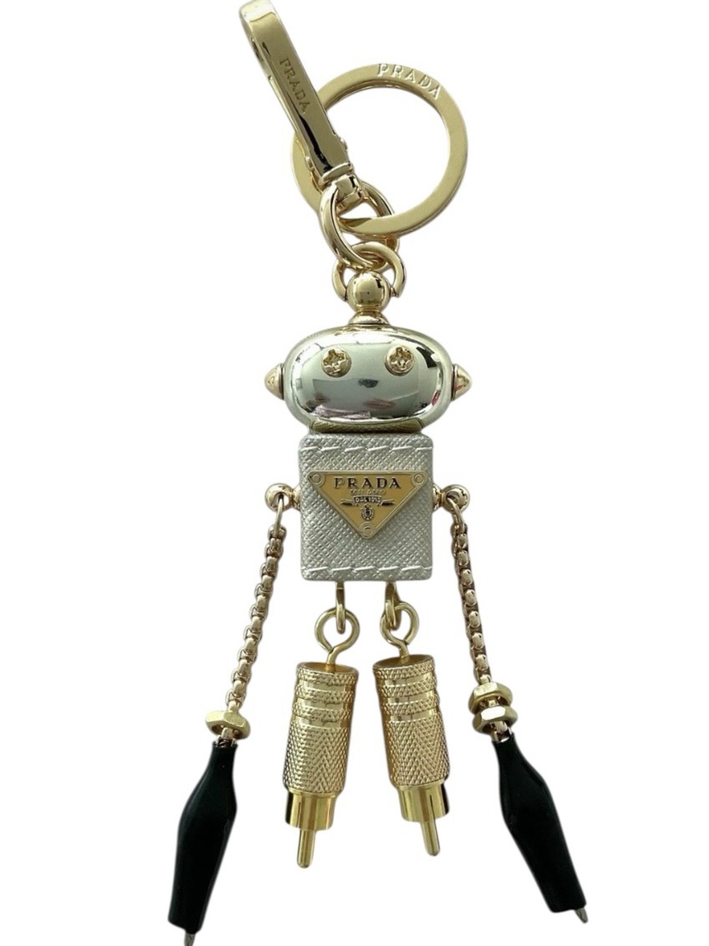 Prada Robot Keychain Charm Saffiano Leather Gold Black Bag Charm NEW - Picture 6 of 9